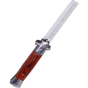 Lente zakmes met drukknop en rozenhouten pocket kam in 4 kleuren, ideaal voor haarstyling en salongebruik met handige opvouwbare haarkamfunctie