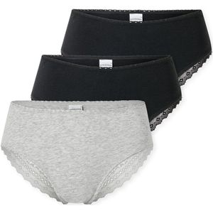 Schiesser Braziliaanse set van 3 kanten zwart/grijs - Moderne Multipacks Dames Onderbroek - zwart, grijs