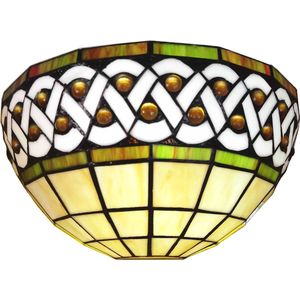 HAES DECO - Wandlamp Tiffany 31x15x21 cm Beige Glas Halfrond Muurlamp Sfeerlamp Tiffany Lamp