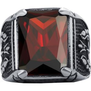 Victorious Zilveren Ring Rood Kristal Heren – Zegelring - Maat 57 (18.3mm)