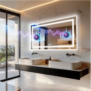 Digitale Spiegel Bluetooth Badkamer LED - 100 x 60 cm Bluetooth Spiegel Badkamer Muziek met LED-Wandlamp Achtergrondverlichting voorlicht, Rechthoekig, 4 Smart Touch, Datum Tijd