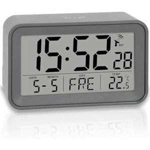 Digitale Radiogestuurde Wekker - Matgrijs - Compacte Reiswekker - 2 Wektijden
