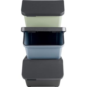 Sunware - Sigma home Sorteer Unit - Set van 3 - 45L - Met deksel - Antraciet Blauw Groen - GRATIS stickervel