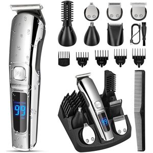 Gloovon® - Tondeuse Set - 6-in-1 - Professionele Tondeuse Mannen - Tondeuse Hoofdhaar - Draadloze Tondeuse - Trimmer voor Hoofd & Baard - Geschikt voor hoofd, neus, lichaam, gezicht en baard - Zilver