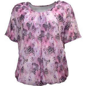 Pink Lady dames blouse - E101 - roze/wit print - KM - ronde hals - maat S
