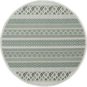 Karpet24 Machka - Stijlvol Buitentapijt met Groen/Crème Strepen & Geometrisch Design-Ø 160 cm rond