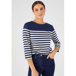 Damart - Glanzende marinière met driekwartsmouwen - Dames - Blauw - XS