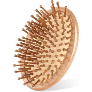 Hoofdhuid Massager Natuurlijke Bamboe Borstel voor Haargroei Massage Kam Ronde Draagbare Anti-Statische Luchtkussen Haarborstel Ontwarren Borstel Mini Haarborstel