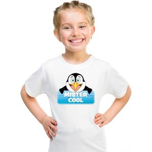 Mister Cool de pinguin t-shirt wit voor kinderen - unisex - pinguins shirt - kinderkleding / kleding 134/140