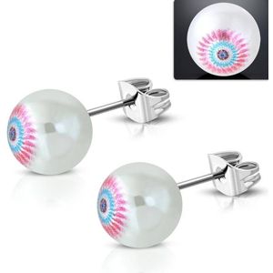 Aramat jewels ® - Pareloorbellen oog wit roze staal 9.5mm