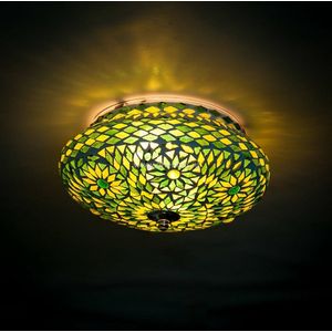 Oosterse mozaïek plafondlamp Turkish Design | 2 lichts | groen | glas / metaal | Ø 38 cm | eetkamer / woonkamer / slaapkamer | sfeervol / traditioneel / modern design