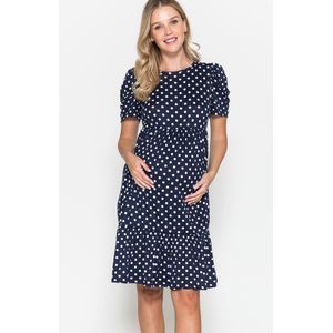 Maternity Polka dot printed tired short baloon sleeves midi dress maat S