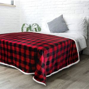 Dubbellaags Fleece & Kasjmier Deken – Omkeerbaar Geruit Winterplaid in Rood/Zwart met Witte Rand (130×150 cm)