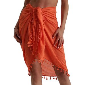 Pareo ASTRADAVI - Sarong met Franjes - Dames Beachwear Omslagdoek - Kleur Oranje