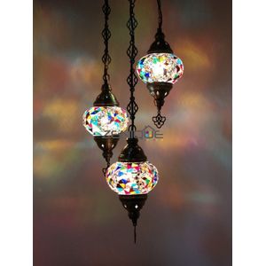 Turkse Lamp - Hanglamp - Mozaïek Lamp - Marokkaanse Lamp - Oosters Lamp - ZENIQUE - Authentiek - Handgemaakt - Kroonluchter - Multicolour mix - 3 bollen