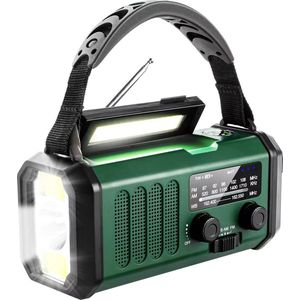 Noodradio - Solar Opwindbaar 10.000mAh - MODEL 2025 - Solar powerbank Zonneenergie - Survival Noodpakket - Zaklamp Oplaadbaar - Noodpakket – Noodrantsoen - Groen