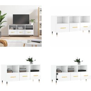 vidaXL Tv-meubel 102x36x50 cm bewerkt hout hoogglans wit - Tv-meubel - Tv-meubelen - Tv Kast - Opbergkast