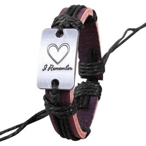 Fako Bijoux® - Leren Armband - Leder - Hart I Remember - Zwart