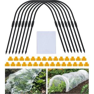 8 stuks 65 x 60 cm plantentunnel tuintunnel vogelafweernet broeikas staal plantensteun met 2,5 x 5,5 m 8s PE-folie voor tuin, plant, tuinpalen