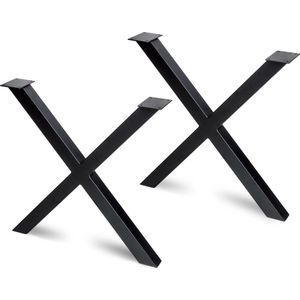 Emuca Set met twee gekruiste tafelpoten Cross, hoogte 695 mm, zwartgelakt