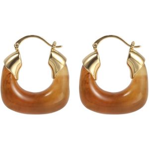 The Jewellery Club - Nina earring brown - Oorbellen - Dames oorbellen - Stainless steel - Bruin - Goud - 3,2 cm