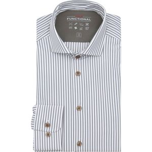 Pure The Functional Shirt Super Stretch Streep Bruin - Maat 44 - Heren - Overhemden Casual
