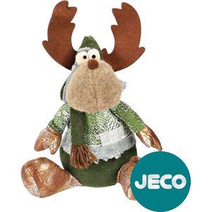 JECO Decoratie rendier deurstopper 28 cm - Kerstdecoratie - Kerstpoppen - kerstsfeer - rendier pop - bruin - polyester - deurstopper - rendier deurstopper - kerstrendier - decoratiepop