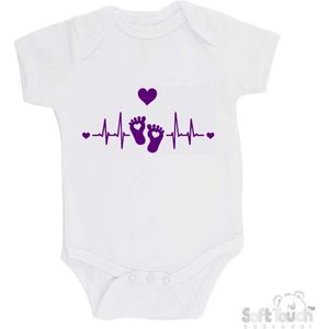 100% Katoenen Romper ""Hartslag voetjes"" Meisjes Katoen Wit/paars Maat 56/62