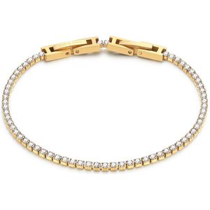Twice As Nice Armband in goudkleurig edelstaal, tennis, witte zirkonia steentjes 15 cm+3 cm