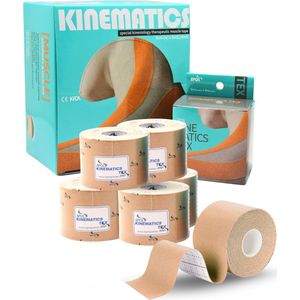 SPOL Kinematics Tex Kinesiotape Sporttape - Fysiotape - Kinesiology - Latexvrij - 6 Rollen - 5 CM x 5 Meter - Beige