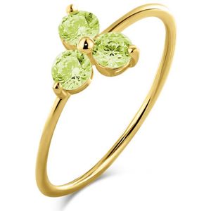 Silventi 9NBSAM-G230082 Gouden Ring met Drie Zirkonia Steentjes - Bloem - 7,3x7,7mm - Olijf Groen - Maat 54 - 14 Karaat - Goud