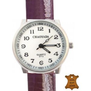 Horloge- dames - 29 mm- Paars Lak Genuine leatherbandje- Charme Bijoux