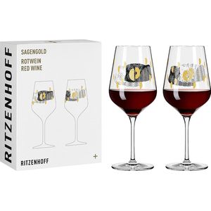 Rodewijnglas 400 ml – Serie Sagengold Nr. 2 set van 2 met druivenmotief, echt goud Made in Germany, zwart, goud