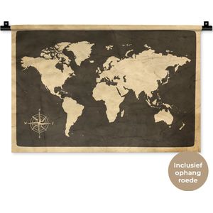 Wandkleed WereldkaartenKerst illustraties - Vintage wereldkaart met windroos Wandkleed katoen 60x40 cm - Wandtapijt met foto