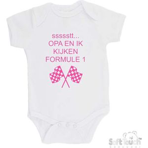 100% katoenen Romper ""ssssstt Opa en ik kijken Formule 1"" Unisex Katoen Wit/roze Maat 62/68
