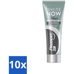 10 x Prodent - White Now - Tandpasta - Natuurlijke Ingrediënten - Klei En Houtskool - 75 ml - Tandpasta - Wittere Tanden - Klei - Houtskool - Detox