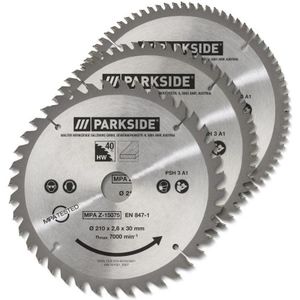 PARKSIDE® Cirkelzaagbladset voor verstek- en trekzaag 3 delige set (40-60 en 80 tanden ) - 210mm  boring van 30mm -Geschikt voor gangbare trek-, kap- en verstekzagen