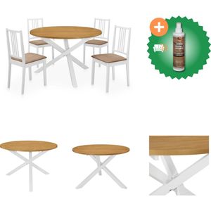 vidaXL 5-delige Eethoek MDF wit - Set tafel en stoelen - Inclusief Houtreiniger en verfrisser