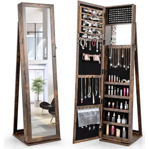 COSTWAY - Staande Passpiegel - Sieradenkast - Met Ingebouwde Make-upspiegel