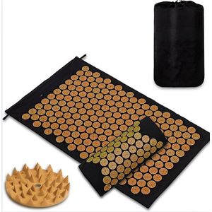 Regelmatige Maat Acupressuurmat Massageset met Nekkussen - Diepe Ontspanning Acupunctuur - Zwart & Goud