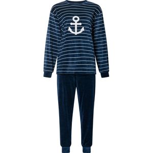 Lunatex - warme dames pyjama 124177 - velours - navy - maat XXL