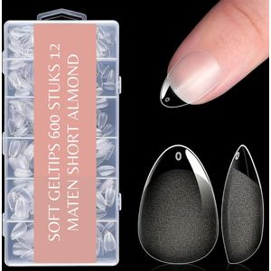Short Frosted Almond Full Cover Soft Gel Tips met Lijm - nepnagels met Lijm - plaknagels met lijm - Geltips 600 stuks Full Cover Short Almond Gelnagels - nagelset in Doos 600 stuks - nageltips voor gelnagels