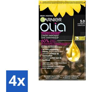 Garnier - Olia 5 - Haarkleuring - Lichtbruin - Zonder Ammoniak - 60% Olie - Permanente Kleur - Voordeelverpakking - 4 stuks