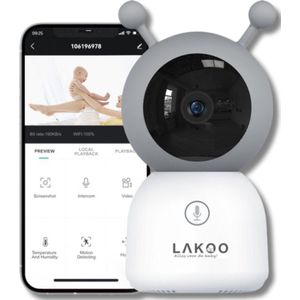 LAKOO® BabyGuard Pro 6T - HD - Met Lamp - Babyfoon met Camera en app - Nachtzicht - Bewegingsdetectie - Terugspreekfunctie - Slaapmuziek - Wifi - Draaibaar