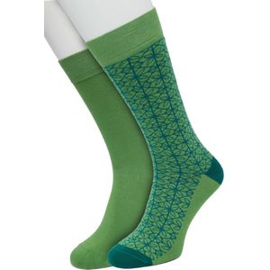 Bonnie Doon Heren Sokken set Licht Groen maat 40/46 - 2 paar - Effen en Print - Gladde Naden - Brede Boord - Uitstekend Draagcomfort - Perfecte Pasvorm - 2-pack - Multipack - Effen - Mini Tile - Lichtgroen - Loden Frost - OL2225012.273