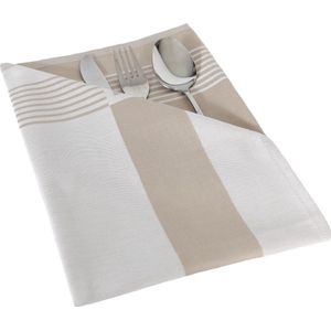 4 stuks Damast Servet Lineair Wit Taupe De Witte Lietaer