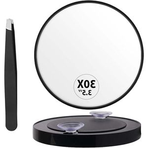 Vergrootspiegel met zuignap en pincet - compacte make-upspiegel voor wenkbrauwshaping - reisformaat