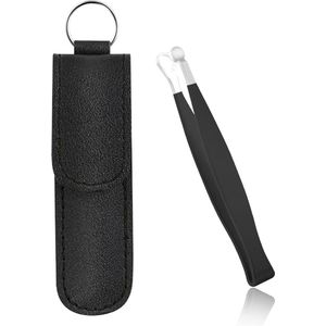 Neushaar pincet met handvat van synthetisch leer, neustrimmer van roestvrij staal met oogjes, wenkbrauwtrimmer, oor- en bakkebaardentrimmer voor mannen en vrouwen (zwart)