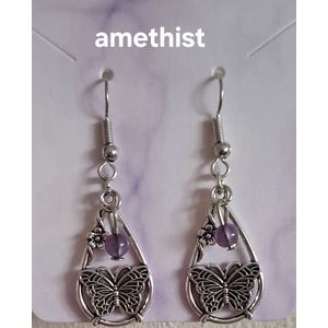 Waterdruppel Vlinder ""Amethist"" Oorbellen