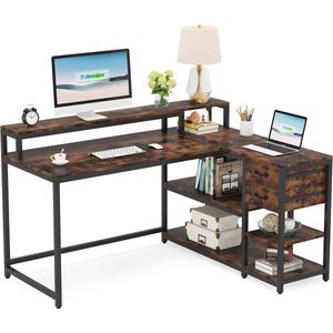 SureDeal® - Bureau - Hout - Kast - 2 Lades - 140x110x90 cm - Opbergkast - Hoekbureau - Slaapkamer - Kantoor - Gaming